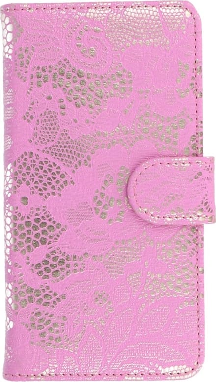 Lace Bookstyle Wallet Case Hoesjes Geschikt voor Sony Xperia X Performance Roze