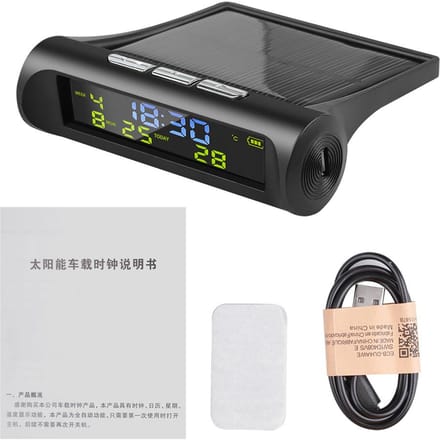 Zonne-autoklok met LCD-scherm Tijd Datum Temperatuurweergave in de auto Auto-interieuraccessoires Auto-onderdeel black