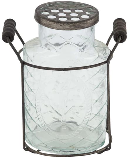 Vaas met deksel in metalen mand glas
