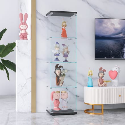 Glazen Vitrinekast 1 Deur – 4 Planken – Afsluitbaar – Zwart