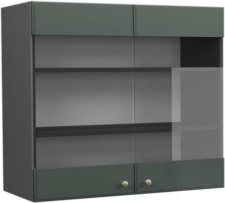 Moderne Hangglaskast Keuken 80 cm Groen Antraciet met Gouden Handgrepen