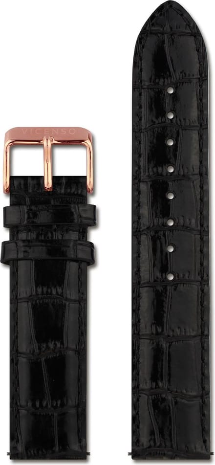 VICENSO LEATHER STRAP VIS004 BLACK/ROSE GOLD 20 MM