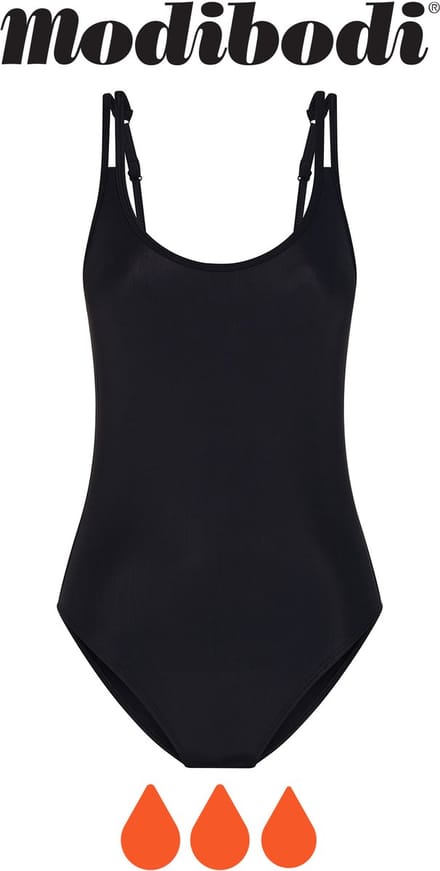 Modibodi Menstruatie Zwemkleding Super Absorberend Dames Badpak Zwart 36
