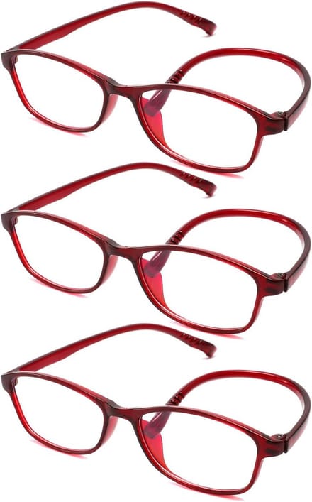 Leesbrillen 3-pack - Leesglazen - Comfortabel Lezen - Blauwlichtfilter - +1.0 Dioptrie - Zwart en Rood