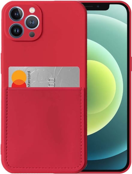 Smartphonica iPhone 12 Pro Max siliconen hoesje met pashouder en zachte binnenkant - Rood geschikt voor iPhone 12 Pro Max
