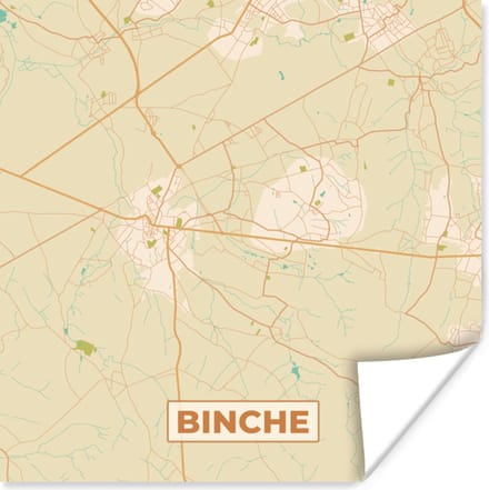 Poster Plattegrond - Binche - Kaart - Vintage - Stadskaart - 30x30 cm