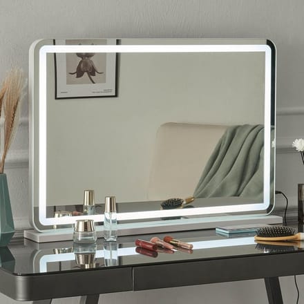 Make-upspiegel met Verlichting - Hollywood Spiegel - Make-up Aanbrengen - Drie Lichtkleuren - 80 x 55 cm - Wit