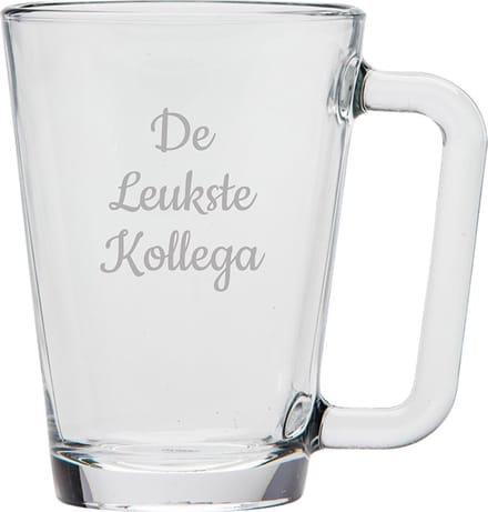 Gegraveerde theeglas 26cl De Leukste Kollega