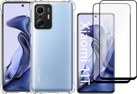 Hoesje geschikt voor Xiaomi Mi 11T - Transparant Backcover Shockproof Case + 2x Glas Full Screen Screenprotector