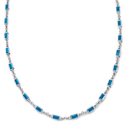 Prism | Zilverkleurige ketting met saffierblauwe stenen van kristalglas