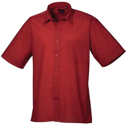 Premier Heren Poplin overhemd met korte mouwen (Bourgondië)