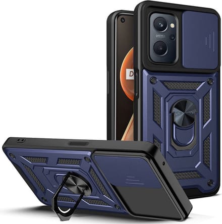MobyDefend Hoesje - Geschikt voor Oppo A17 - Pantsercase Met Draaibare Ring - Blauw