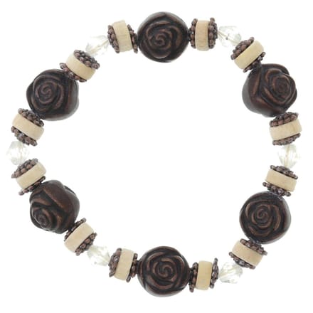 Behave - Kralenarmband bruin roos elastisch - romantische stijl