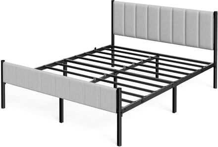 VASAGLE - Bed - Metalen Bed - Gestoffeerd Hoofdbord - Stalen Lattenbodem - Draagvermogen 500 kg