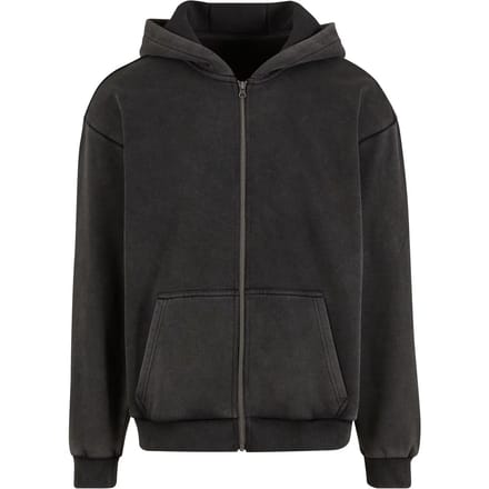 Gewassen zware hooded sweatshirt met rits Build Your Brand Stonewash