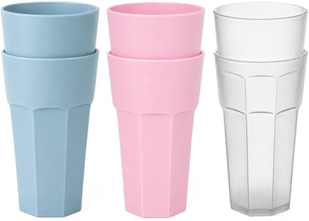 Plasticforte onbreekbare drinkglazen - 8x stuks - kunststof/plastic - mix van 3 kleuren - 600 ml - 16 cm - stapelbaar