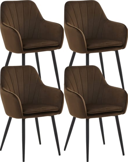 Colenis® - Melissa Eetkamerstoel - Set Van 4 - Bruin - Velvet - Met armleuning