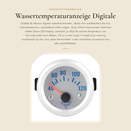 Dailygoods- Watertemperatuurmeter 52mm - Digitale Temperatuurmeter - Auto - LED - Bereik 40-120℃ - Schokbestendig