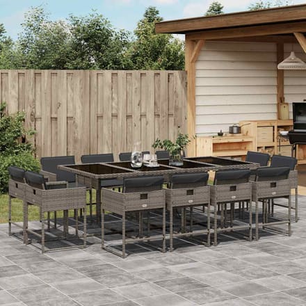 vidaXL - 13-delige - Tuinset - met - kussens - poly - rattan - grijs