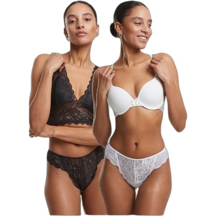 Urban Classics - Allover Lace Tanga 2-Pack String - M - Zwart/Wit