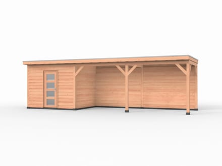 Douglas overkapping, 900 x 250, met schuur en achterwand, Westwood Comfort Plus