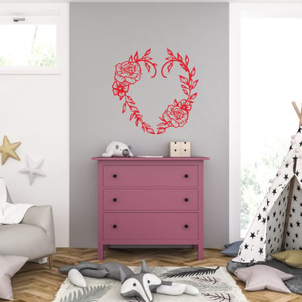 Muursticker - Hart Met Rozen - 46,4 x 46,4 - Rood