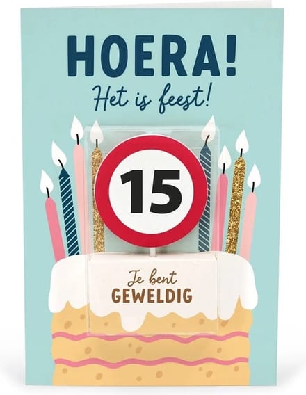 Verjaardagskaart met kaars | 15 jaar | Je bent geweldig