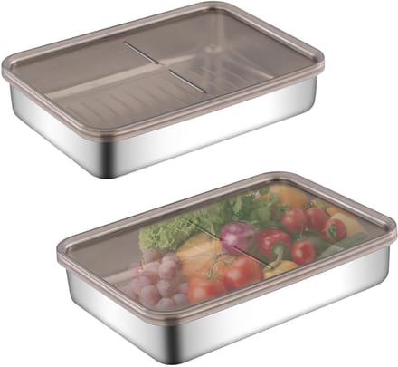 Dailygoods- Vleeswarendozen - 2 stuks roestvrij staal 304 - Luchtdichte deksels - Stapelbaar - Voedselcontainers - 800 ml capaciteit - Voedselcontainer