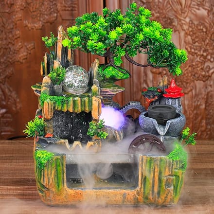 Kamerfontein - Waterval Decoratie - Ontspanning Thuis - Met Nevel Effect - 30 x 18 x 33 cm - Bruin Groen