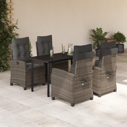 vidaXL - 5-delige - Tuinset - met - kussens - poly - rattan - grijs