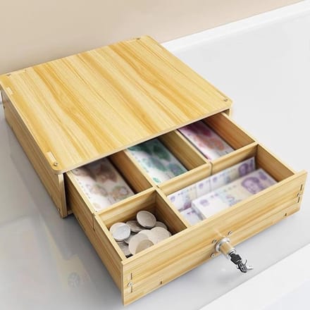 Geldlade Kassa - Wisselgeld Organizer - Veilige Opslag - Met Vergrendeling - 32 cm - Beige