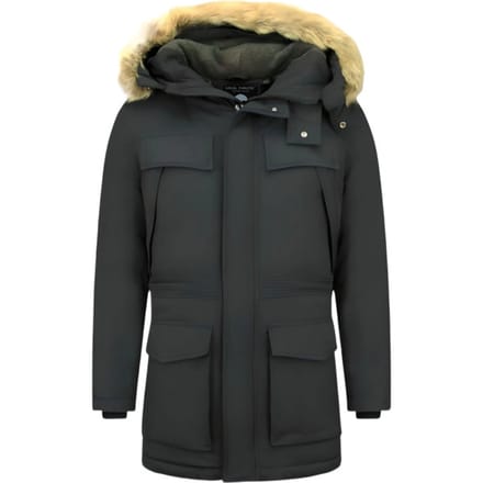 Lange Heren Parka Jas - Met bontkraag - Zwart