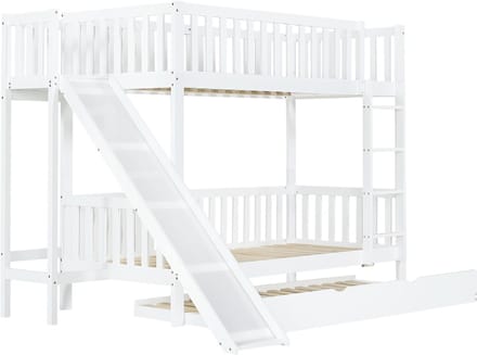 REDOM Stapelbed 90x200 cm – Wit – Met uitschuifbed (90x190 cm), glijbaan & opbergrek – Kindvriendelijk