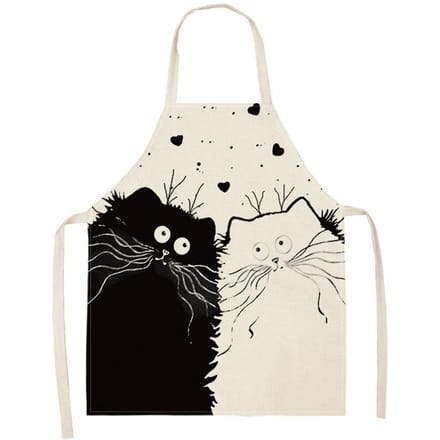 1 Stuk Huis Mouwloos Keukenschort Katoen Linnen Schorten Cartoon Kat Bedrukt Grappige Schoonmaakkleding white