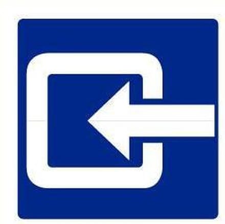Uitgang sticker, blauw wit, links wijzend 200 x 200 mm