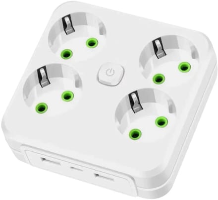 EU-stekkerdoos met 4 stopcontacten en USB-oplaadpoorten - 2 USB en 1 USB C - 2500W