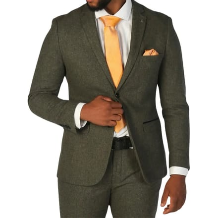 Heren olijfgroene wolmix tweed formele blazer