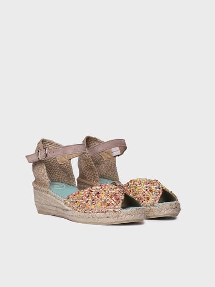 Espadrilles met sleehak voor dames in veelkleurige stof | BRUNA