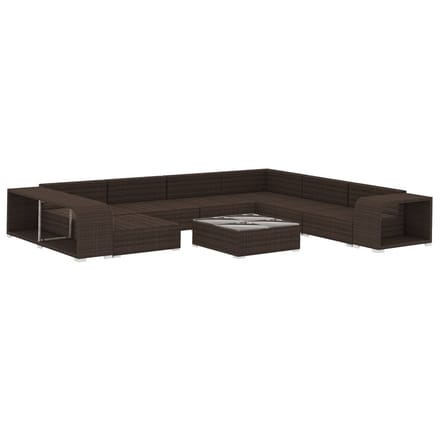 vidaXL - 10-delige - Loungeset - met - kussens - poly - rattan - bruin