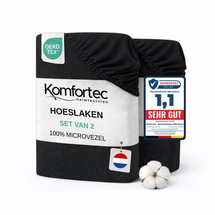 Komfortec Microvezel Hoeslaken set van 2 200x200 cm - 30cm Matrashoogte - Rondom Elastiek Zwart