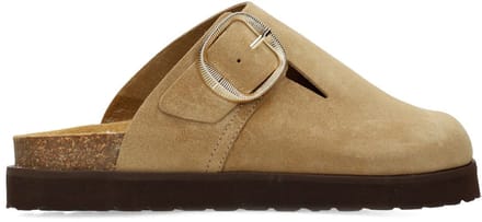 Sacha - Dames - Taupe suède clogs met gesp - Maat 38