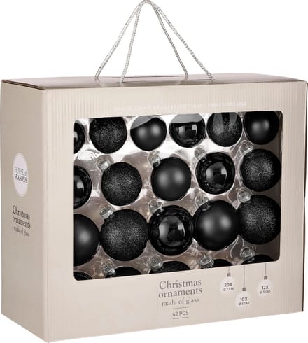 Mica Decorations Kerstballen Set - 42 Stuks - Ø7 cm - Glas - Zwart
