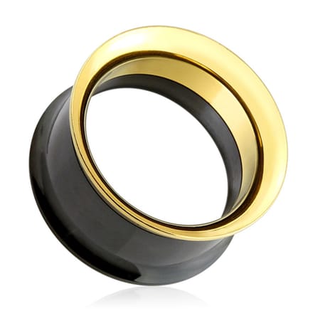 10 mm double flared screw fit tunnel zwart/goud - LMPiercings