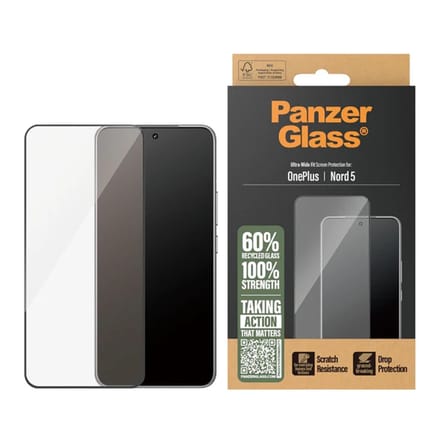 PanzerGlass Ultra-Wide Fit Anti-Bacterial Screenprotector incl. applicator voor de OnePlus Nord 5