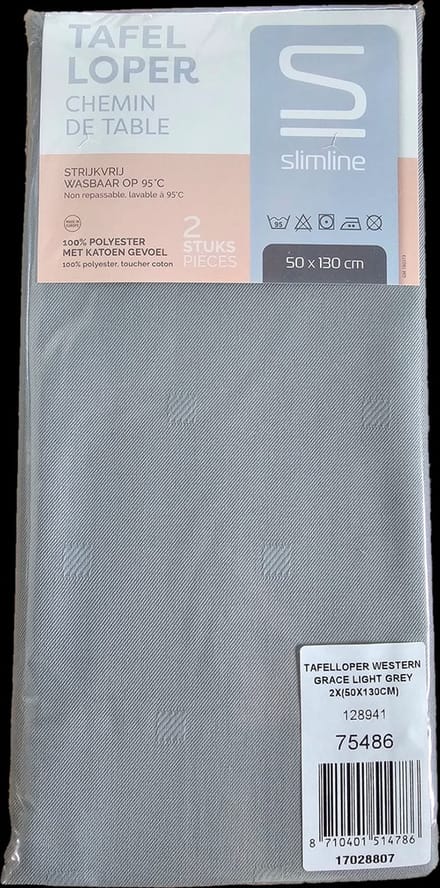 Slimline Tafelloper 50 x 130 cm, licht grijs - Pak 2 stuks