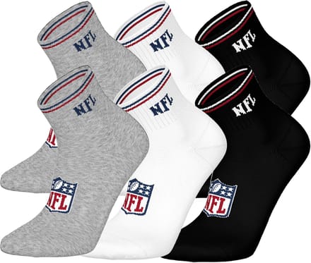 NFL SHIELD Quarter Socks - 6-pack - Grijs/Wit/Zwart - Maat 35/38