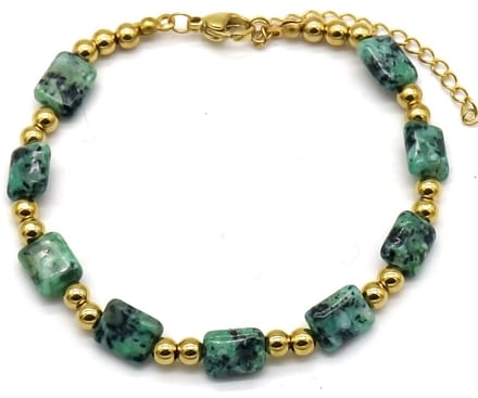 Armband Dames - Steentjes - RVS - Lengte 16-19 cm - Goudkleurig en Groen