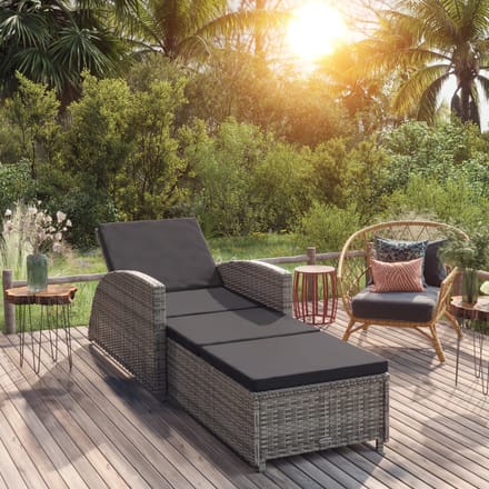 vidaXL - Ligbed - met - donkergrijs - kussen - poly - rattan - grijs