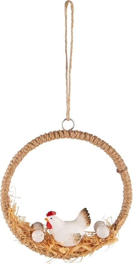 Dekoratief | Hanger ring m/kip, naturel, metaal/jute, 13x12x2cm | A240530