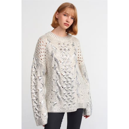 Oversized Kabelgebreide Trui met Ronde Hals